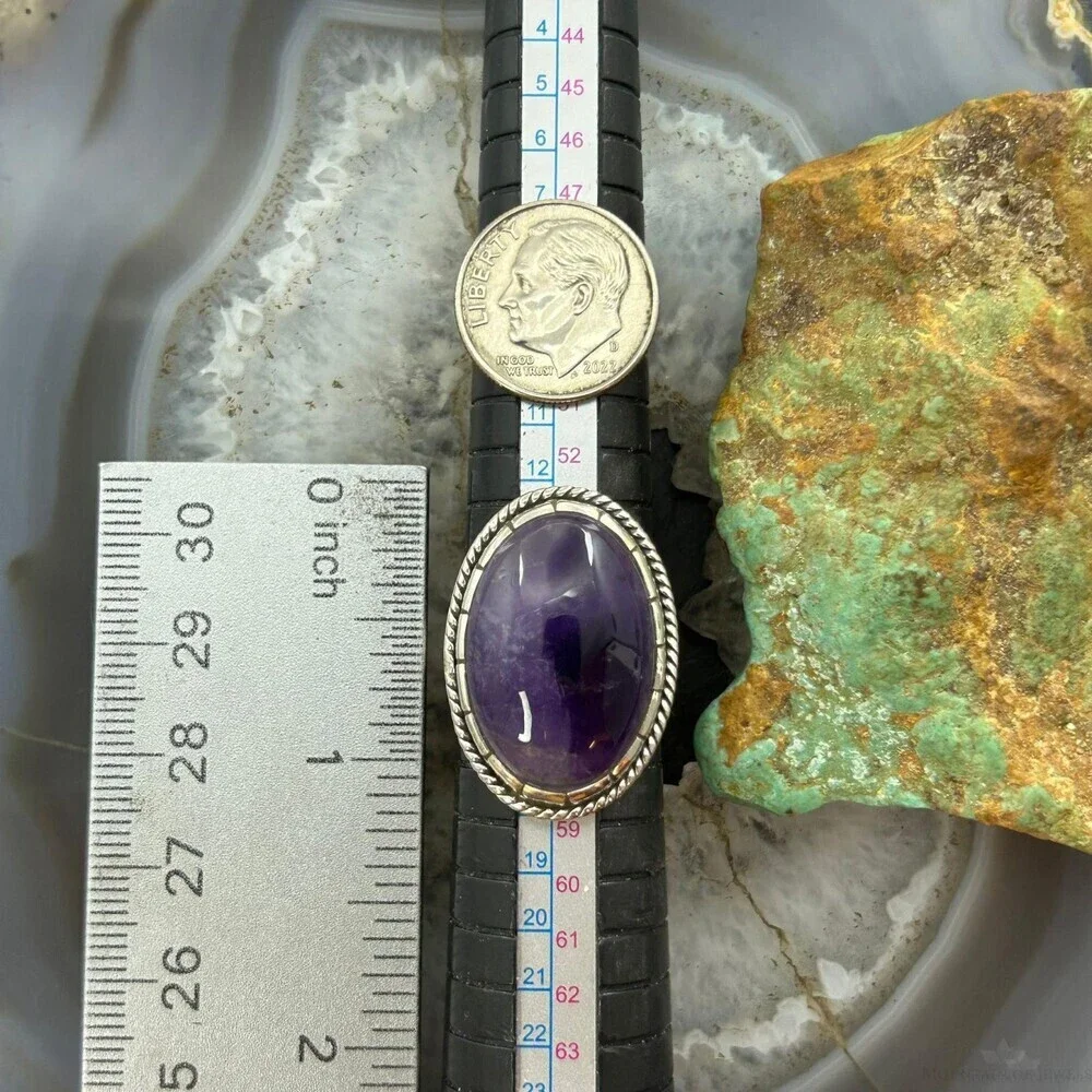 Sterling Silver Southwestern Style Oval Translucent Amethyst Ring 7.5 For Women
